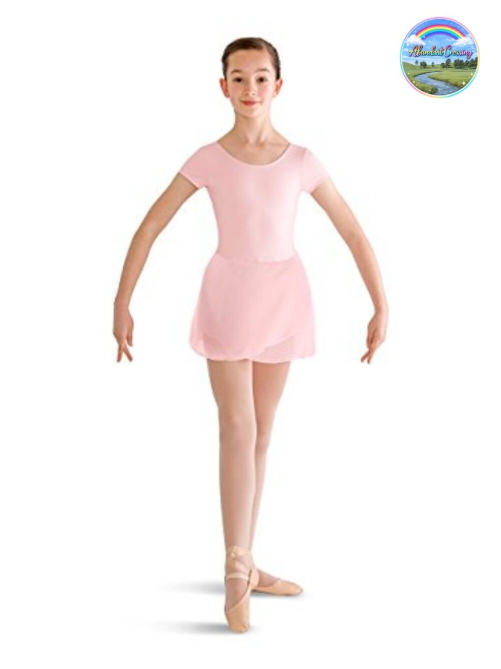 Girls Dance Leotard Dress with Attached Mock Wrap Georgette Skirt